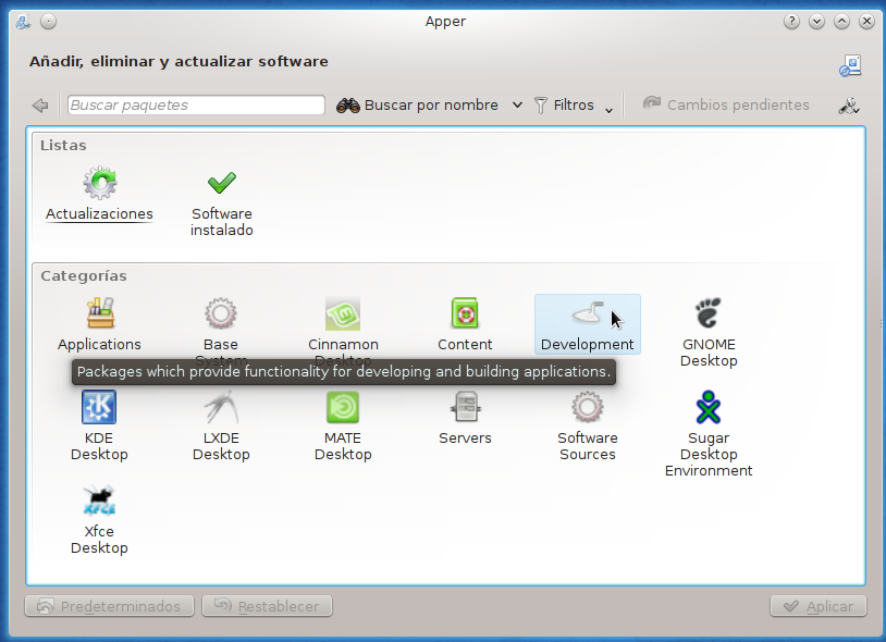 Categorías de software en Apper