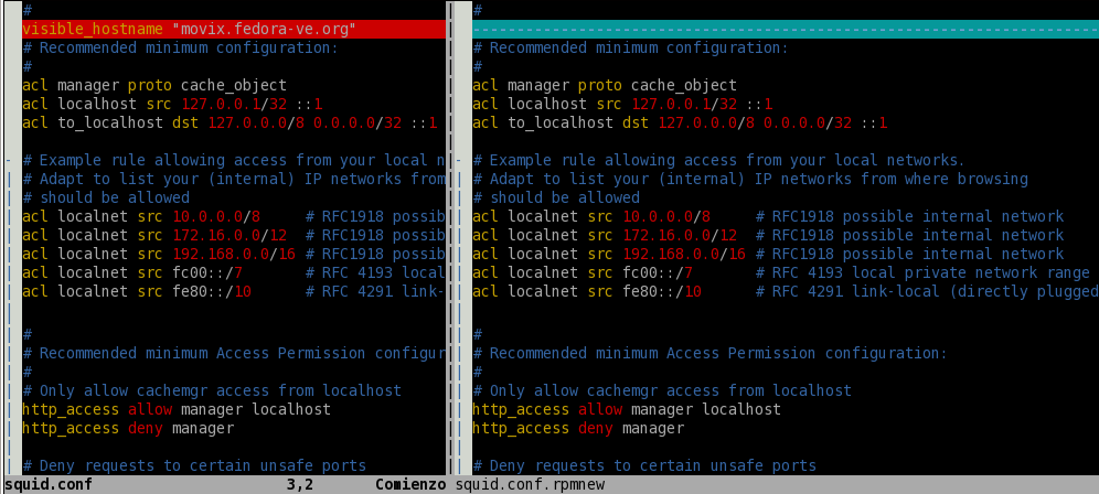 Pantallazo de vim fusionando configuraciones