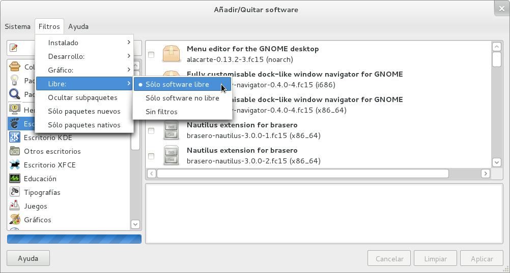 Pantallazo de gpk-application filtro libre