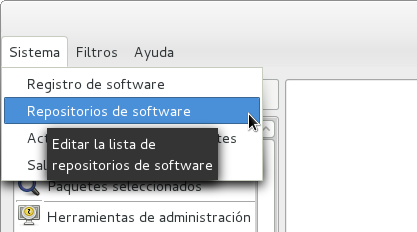 Pantallazo de gpk-application menú sistema repositorios de software