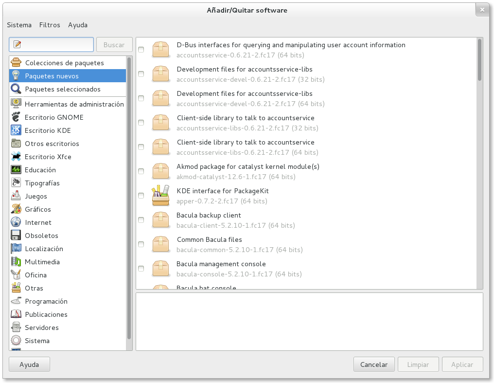 Pantallazo de gpk-application paquetes nuevos