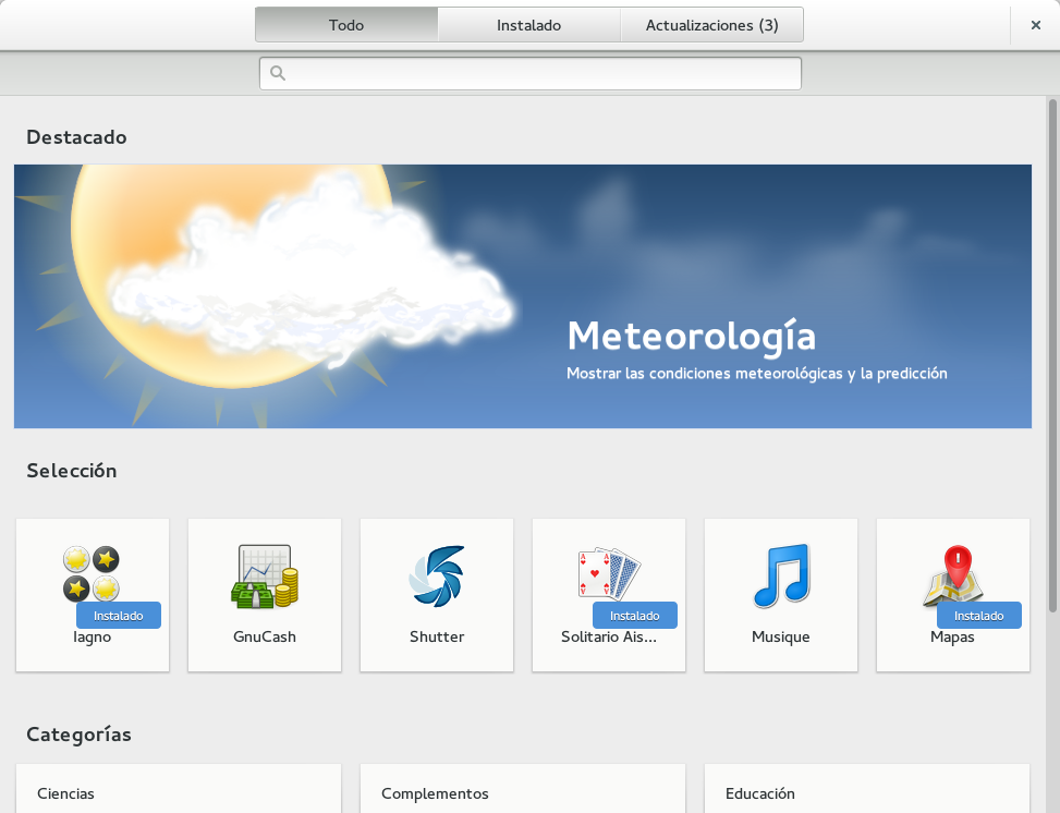 Pantallazo inicial de gnome-software
