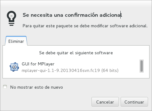 Pantallazo de gpk-application notificación dependencias al desinstalar