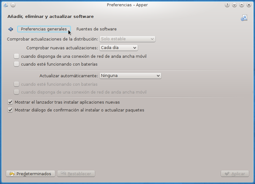 Preferencias generales de Apper