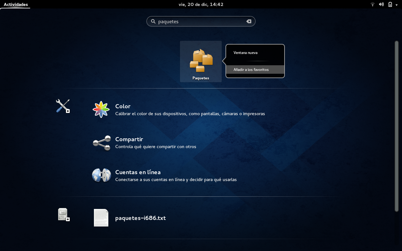 Pantallazo de GNOME3 buscando por "sof", de añadir.