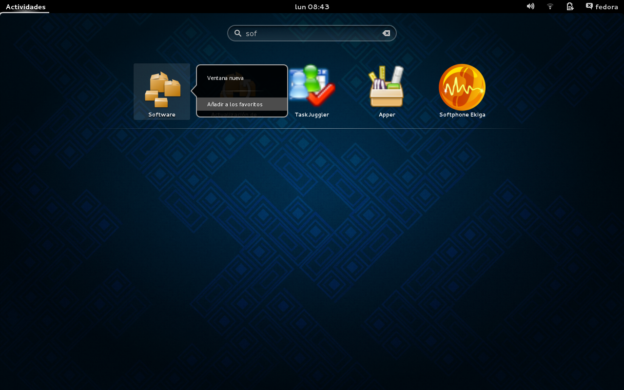 Pantallazo de GNOME3 buscando por "sof", de añadir.